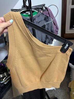 Forever 21 Mustard One-Shoulder Knit Crop Top